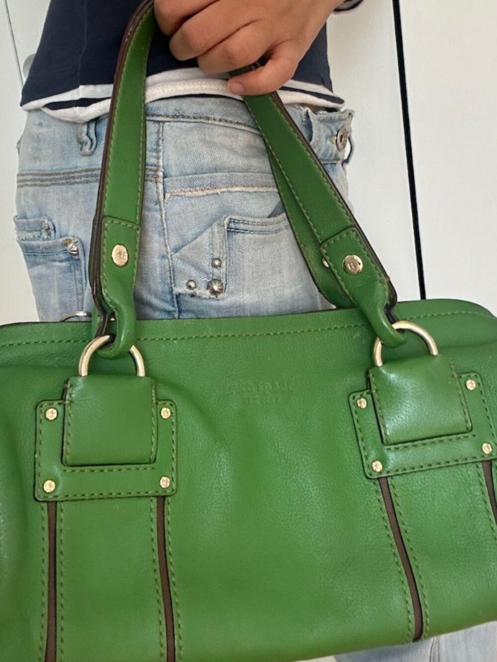 Rare Vintage Kate Spade Green small satchel handbag purse/bowler bag